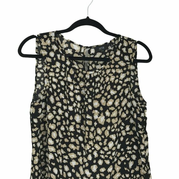 Apt.9 Blouse Women's Sz M Beige Black Shell Sleeveless Round Neck Back Keyhole - Picture 2 of 10